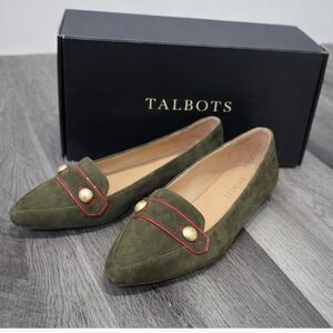 Talbots Olive Green Suede Moccasin Flats – Pointed Toe – Size 7.5 – Like New